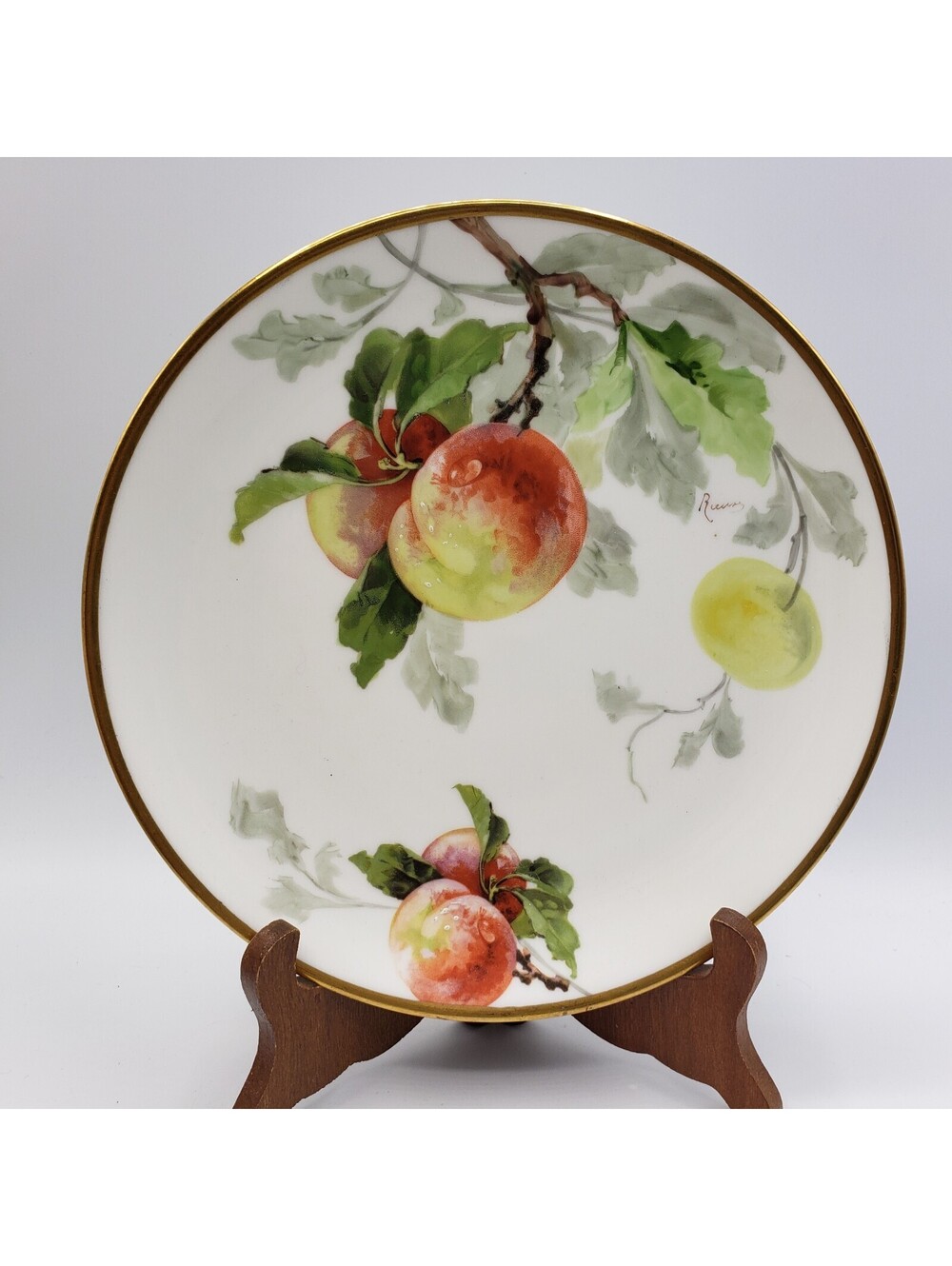 Vintage Hand Painted Plate Peaches Signed A. Lanternier Limoges France Porcelain